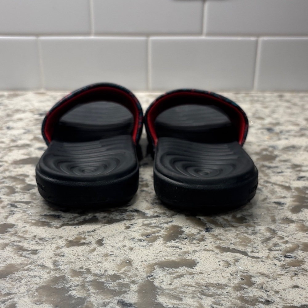 Under Armour Black Slides with Red and Green Accents - Picture 3 of 5
